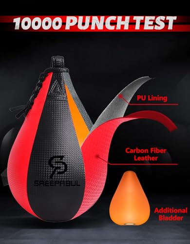 Speed Bag,Speed Bag for Boxing,PU Leather Reflex Training Pear Shaped Punching Bag,Fast Reaction Skills Development Perfect for Kids Teens Adults Boxing Coaches - color: Black & Red (10" x 7")