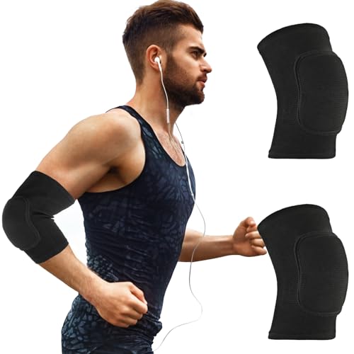 COMNICO Arm Brace Pads Elbow Protector Strap Pair, Breathable Anti-Collision Sponge Tendonitis Fitness Volleyball Basketball Tennis Golfers Knee Support Band for Kids Men Women Elderly - color: Black(40-75kg)