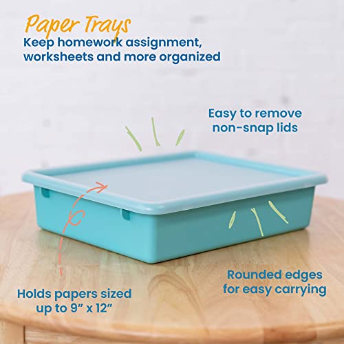 ECR4Kids Letter Size Plastic Tray Organizer with Lids, Small, Storage Bins, Contemporary, 10-Piece