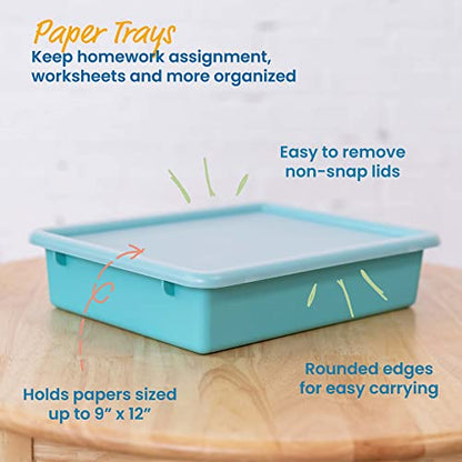 ECR4Kids Letter Size Plastic Tray Organizer with Lids, Small, Storage Bins, Contemporary, 10-Piece