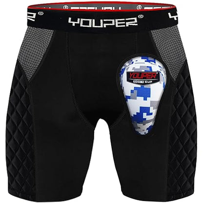 Youper Youth Elite Padded Baseball Sliding Shorts w/Soft Athletic Cup - color: Black, size: X-Large