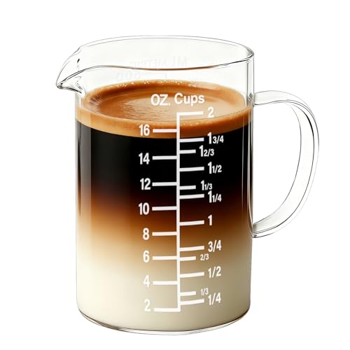 BCnmviku Graduated Glass Measuring Cup 16Oz/2Cups/500ml Easy to Read V-Shaped Spout - High Borosilicate Glass Measuring Cup for Kitchen or Dining (BC-500-oz)