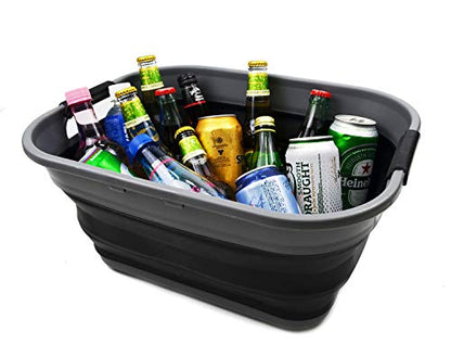 SAMMART 17.5L (4.6 Gallon) Small Collapsible/Foldable/Pop Up/Portable Washing Tub/Storage Basket, Water Capacity 13.5L (1, Grey/Black) - color: Grey/Black