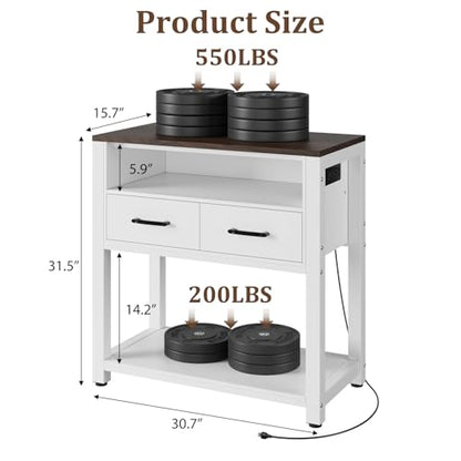 20-29 Gallon Aquarium Stand with Stable Metal Frame & Power Outlet, Heavy-Duty Fish Tank Stand with Waterproof Mat, 550LBS Capacity Storage Cabinet, White+Brown