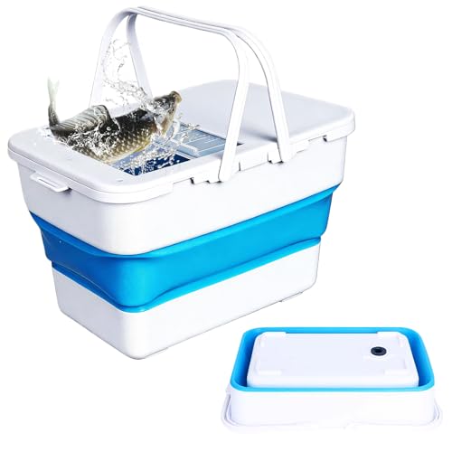 Collapsible Bucket,13 L Foldable Fish Bucket with Lockable Lid,Multifunctional Container for Live Fishing Lure,Collapsible Washing up Bowlfor Home & Car (Blue) - color: Blue