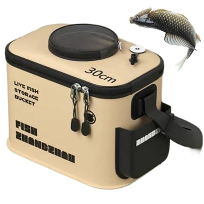 Fishing Bucket, 12L Foldable Thickened Live Bait Bucket with Aeration Hole, EVA Portable Fish Transport Container for Outdoor