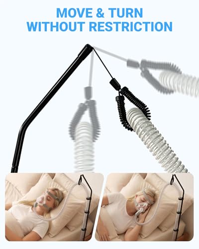 Elviros CPAP Hose Holder for Bed, Adjustable Swivel Arm with Elastic Buffer, Under Mattress Tube Stand, Foldable Compact Design CPAP Hose Hanger with Storage Bag, Black