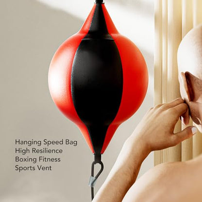 Double End Bag Boxing Ball, Robust PU Leather Improve Reflexes Fast Speed Adjustable Cord Punching Bag for Training Home Use, Red Black