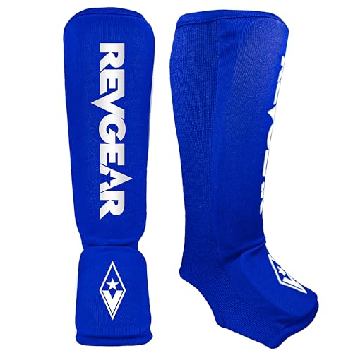 Revgear Dominator Muay Thai Shin Guard, MMA, Kickboxing. Cloth with Instep - color: Blue, size: Large