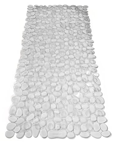“Pebbles” Non-Slip Bathtub/Shower Mat 27.5”x14” Rectangular, Non-Toxic, Safe, Clean, Machine-Washable, Superior Grip & Drainage, Vinyl, for Smooth Floors ONLY, Transparent Clear