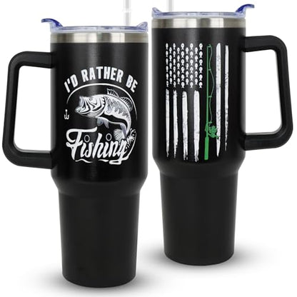 Fishing Gifts For Men,40oz Fishing Tumbler With Handle, Funny Gifts For Dad Grandpa,Birthday Gift For Fisherman,Coffee Cups With Straw and Lid
