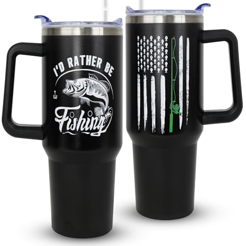 Fishing Gifts For Men,40oz Fishing Tumbler With Handle, Funny Gifts For Dad Grandpa,Birthday Gift For Fisherman,Coffee Cups With Straw and Lid