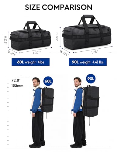 Haimont Heavy Duty Outdoor Gear Duffel Backpack, Black - color: Black, size: 60L