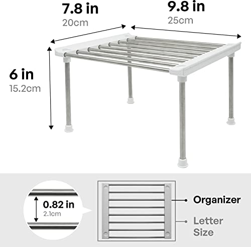 Cabinet Organizer Shelf, Set of 2 Stackable Kitchen Counter Shelves, Kitchen Cabinet Organizers and Storage, Pantry Storage Shelf Organizer, 9.8 x 7.8 x 6.1 - White