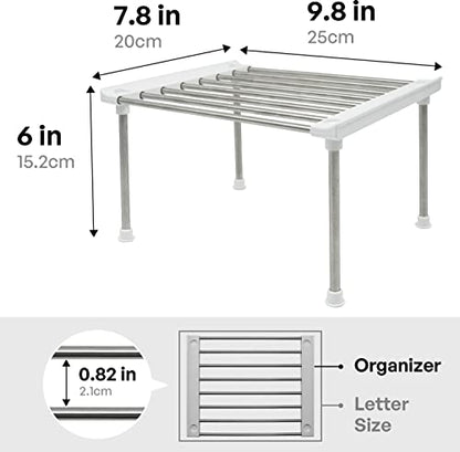 Cabinet Organizer Shelf, Set of 2 Stackable Kitchen Counter Shelves, Kitchen Cabinet Organizers and Storage, Pantry Storage Shelf Organizer, 9.8 x 7.8 x 6.1 - White