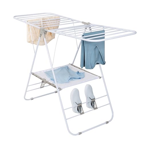 Honey-Can-Do Heavy-Duty Gullwing Clothes Drying Rack, White, 46 Ft - color: Bright White, size: 57" W