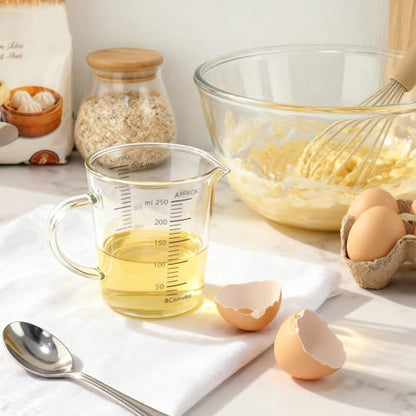 BCnmviku Glass Measuring Cup 250ml 1Cup High Borosilicate [Insulated Handle | V-Shaped Spout]For Prepping Baking and Cooking Preheated Oven Dishwasher Freezer and Microwave Safe