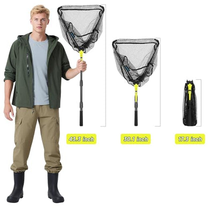 Fishing Net, SANLIKE Fishing Gear and Equipment, Fishing Net with Handle, Fly Fishing Net, Fly Fishing Accessories - size: 43 inch