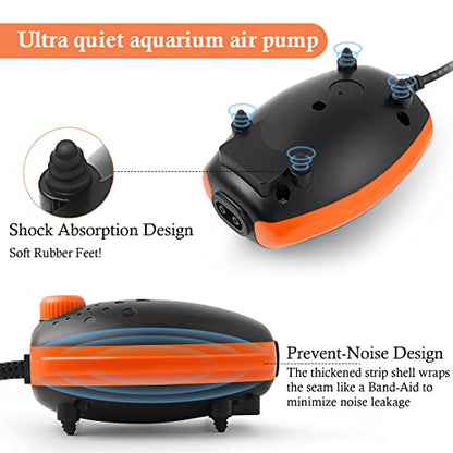 3W 80GPH Adjustable Aquarium Air Pump, Upgrade Quiet Oxygen Pump, Powerful Air Aerator for Fish Tank up to 120 Gallon
