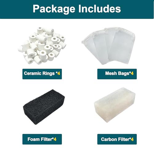 4-Pack Upgraded Filter Maintenance Kit, Compatible with AquaClear 30/150 (30-Gallon) Power Filter, Replacement Media Set Including Carbon, Ammonia Remover & Zeolite for Crystal Clear Aquarium Water