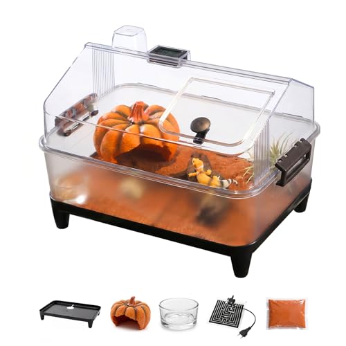 Garvee Reptile Tank Starter Kit, Reptile Terrarium with Lid, Heating Pad, Hygrometer, Bowl,Hide, Sand, Acrylic Small Reptile Habitat for Reptiles, Tarantula, Lizards, Frogs, Geckos or Hermit Crabs