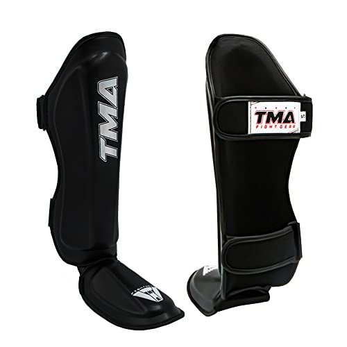 TMA Shin Guards Kickboxing Muay Thai, Premium Leather, Leg Instep Protection Pads, MMA Martial Arts Kicking Sparring Training Gear, BJJ Karate Boxing Taekwondo - size: Large