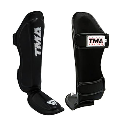 TMA Shin Guards Kickboxing Muay Thai, Premium Leather, Leg Instep Protection Pads, MMA Martial Arts Kicking Sparring Training Gear, BJJ Karate Boxing Taekwondo - size: Large