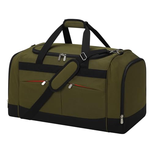 24 inch Large Gym Bag for Men - 65L Hard Bottom Duffle Bag with Shoes Compartment for Sport/Travel - Olive Green - color: Olive Grenn
