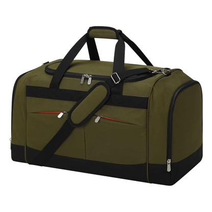 24 inch Large Gym Bag for Men - 65L Hard Bottom Duffle Bag with Shoes Compartment for Sport/Travel - Olive Green - color: Olive Grenn