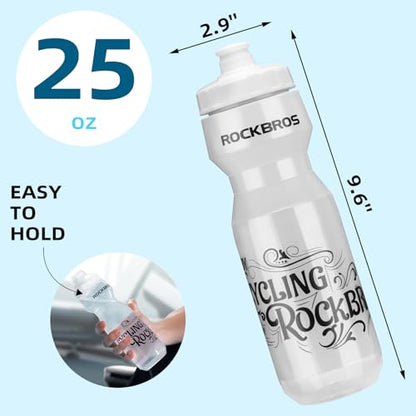 ROCKBROS Bike Water Bottle 20oz-25oz Squeeze Cycling Water Bottle BPA Free - color: 25oz Black Transparent, style: 2 Pack