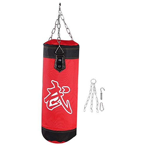 Boxing Training Punch Bag, Canvas Punching Bag Set with Sandbag/Metal Chain/Hook/Carabiner, Perfect for Developing Hand and Foot Technique(Red 60cm)