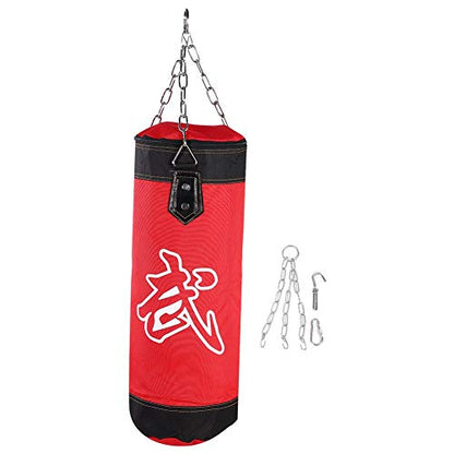 Boxing Training Punch Bag, Canvas Punching Bag Set with Sandbag/Metal Chain/Hook/Carabiner, Perfect for Developing Hand and Foot Technique(Red 60cm)