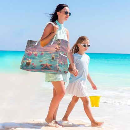 senya Large Beach Bags Totes Canvas Tote Shoulder Bag Soft Wave Water Resistant Bags for Gym Travel Daily Ocean - color: Hawaii Beach Two Flamingo
