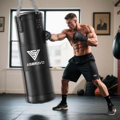 Punching Bag for Adults, 4 ft Set with 12 oz Boxing Gloves | 195-inch wraps, Oxford fabric and PU panel, reinforced stitching, hanging hardware for MMA and kickboxing; ships unfilled