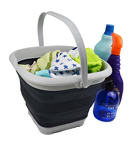 SAMMART 8.5L (2.2 Gallon) Collapsible Square Handy Bucket/Foldable SquareWater Pail/Portable Tub with Handle. Size 31cm (Square) (Grey/Slate Grey (Set of 2)) - color: Grey/Slate Grey (Set of 2)