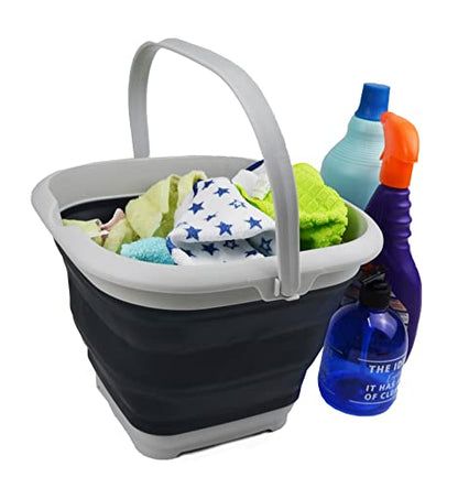 SAMMART 8.5L (2.2 Gallon) Collapsible Square Handy Bucket/Foldable SquareWater Pail/Portable Tub with Handle. Size 31cm (Square) (Grey/Slate Grey (Set of 2)) - color: Grey/Slate Grey (Set of 2)