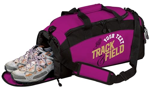 Custom Track Bag Personalized – Track and Field Duffel Bag with Name – Track Team Gear Bag for Athletes, Running Spike Shoe Compartment, Boys Girls Practice & Meet Sports Bag - color: Pink, style: Track-2