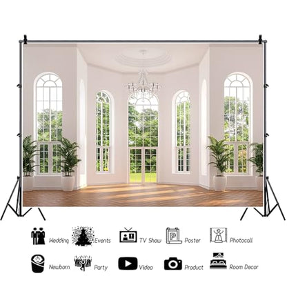 Fabric Windows Scenery Backdrop Interior Room Balcony Sunshine Living Room Photography Background Office Zoom Meeting Video Conference Backdrop Photo Studio Props 7x5ft - color: XH004, size: 7Wx5H FT