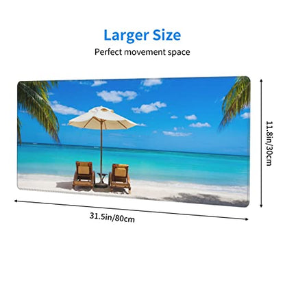 Beach Ocean Mouse Pad Stitched Edge XL Large Mousepad Rubber Base Non Slip Desk Mat for Gaming Laptop Pc Computer 31.5" X 12"