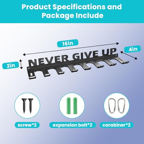 Baseball Bat Holder Wall Mount Softball Storage Hooks Metal Rack Hanger Fence on Wall Home and Field for Display Heavy Duty Steel Organizer Hanging Sports Equipment Holds 14 Bats Never Give UP - style: Never