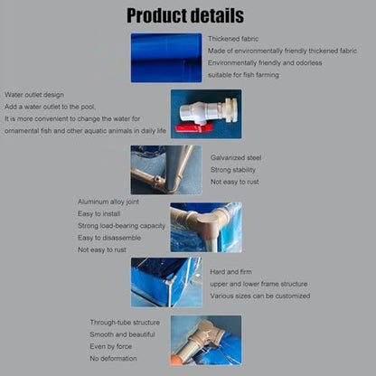 PVC Canvas Fish Pool Pond for Koi Fish Turtles Swimming, Aquarium Transparent Viewing Window Pool Pond with Drain Valve and Frame, Large Aquaculture Pool Temporary Holding Water Storage Tank - size: 200*200*70cm