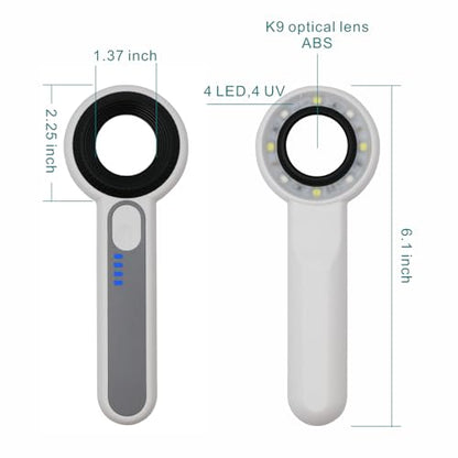 Handheld Magnifier 60X with UV&LED Lights Jeweler Loups Magnifying Glass with 30mm Optical Lens, Touch Light Control, Battery LED Indicator, Rechargeable Loupe Magnifier for Gemstones Watches Plants - size: 60X with Touch Light
