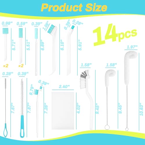 Ice Machine Cleaner Brush Sets, 14pcs Countertop Ice Maker Cleaner Tools, Gap Crevice Cleaning Brushes Tools Small Spaces, Scrub Sponge, Thin Brush for Cleaning Window Track, Straw, Bottle