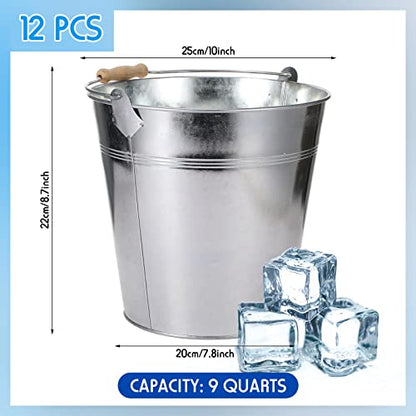 12 Pcs 9 Quart Large Galvanized Metal Buckets with Handle Inch Heavy Duty Stainless Steel Pails Round Pail for Party Wedding, Crafts, Utensils, Table Centerpieces (Silver) - color: Silver