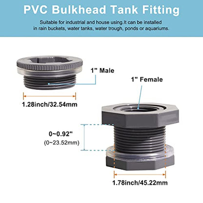 1 Inch PVC Bulkhead Water Tank Connector Adapter Fitting with Plugs Thru-Bulk Pipe Fitting for Rain Barrels, Aquariums, Ponds(Set of 3) - size: 1"-3pcs