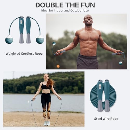 Jump Rope With Counter - Cordless Ropeless Skipping for Fitness Training - Speed Rope With Digital Handle for Exercises - Men, Women and Kids - Wireless Indoor Outdoor