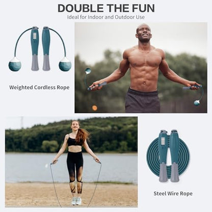 Jump Rope With Counter - Cordless Ropeless Skipping for Fitness Training - Speed Rope With Digital Handle for Exercises - Men, Women and Kids - Wireless Indoor Outdoor