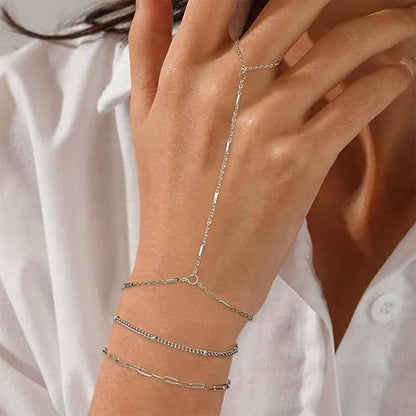 18K Gold Plated Small Cross Bracelet for Women | Tiny Cute Cross Bracelets | Beaded Bracelet | Hip Hop Knot | Hand Chain Bracelets | Gold Jewelry Gifts for Women - color: Silver Hand Chain 1#