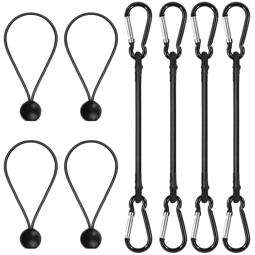 4 Pack 12 in Bungee Cords with Carabiner Hooks - size: 12" Bungee Cords with Hooks