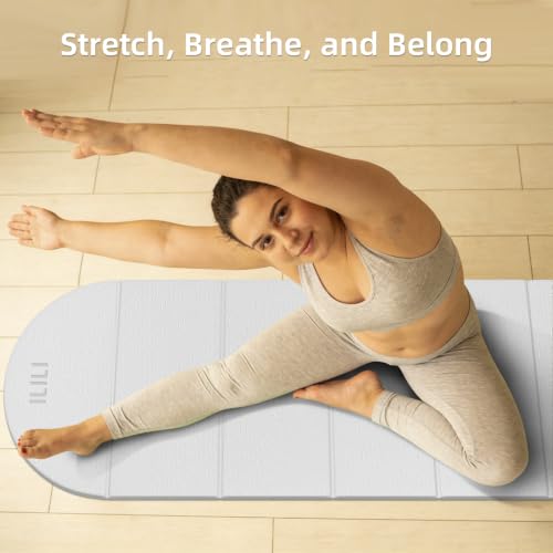 ILILI Foldable Yoga Mat, 10mm Thick, 75x26 Inch Extra Long, Exercise Mat - color: White Grey